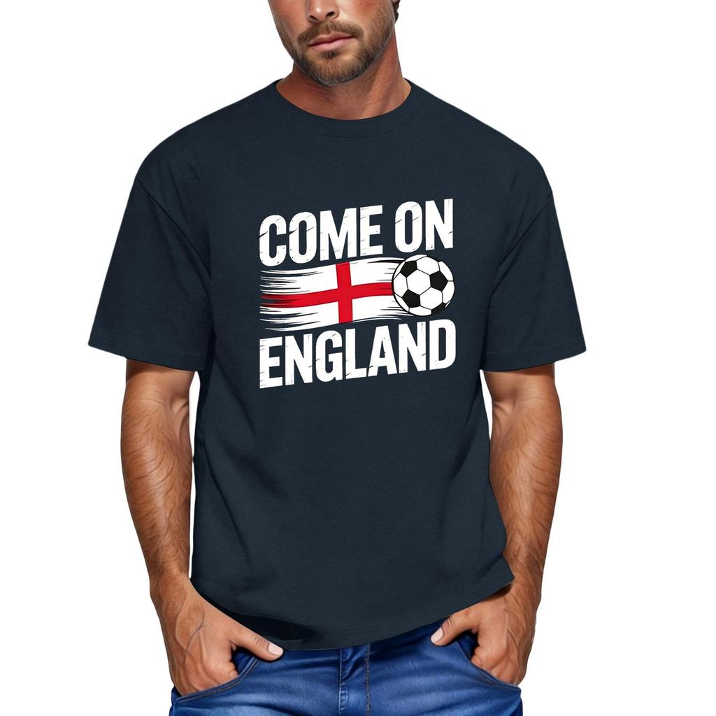 Men's Casual Short Sleeve Crew Neck T-Shirt Printed Graphic Top Football Theme England Supporter Style