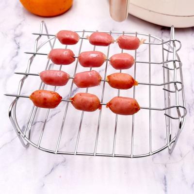Air Fryer Rack with Skewers Stainless Steel Grill Basket for Sausages Hot Dogs Dishwasher Safe Air Fryer Accessories