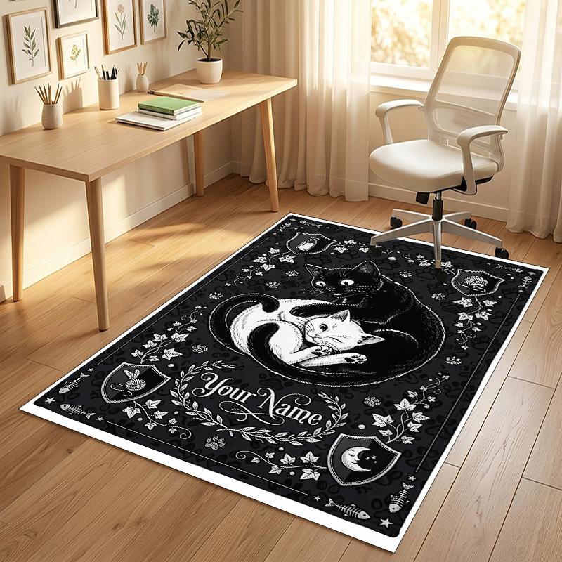 Gothic Bat Moon Theme Soft Crystal Velvet Rug Custom Name & Text Print Non Slip Floor Rug for Bedroom Living Room