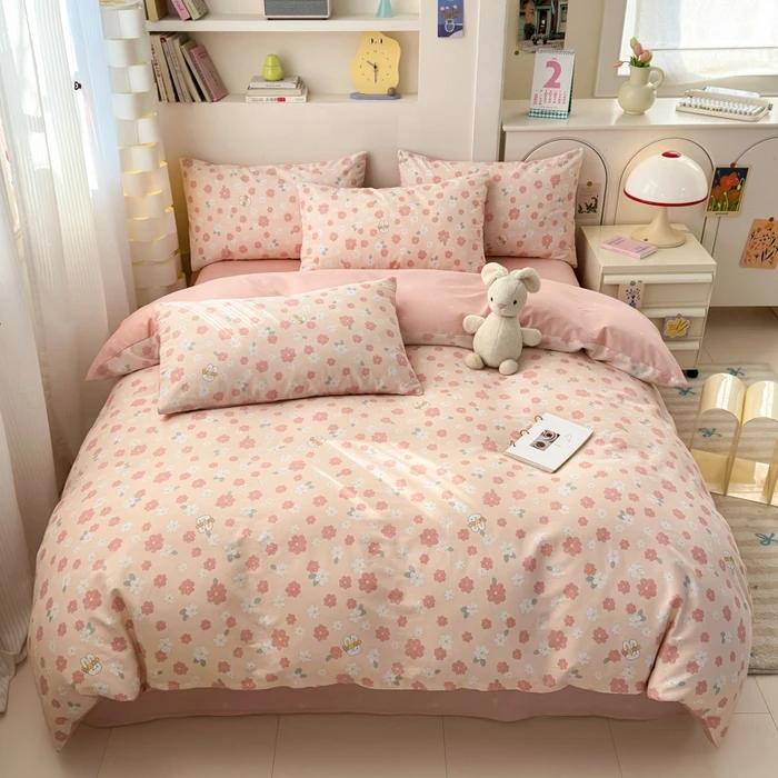 

100% Cotton 4-Piece Duvet Cover Set (1 Duvet Cover 2 Pillowcases 1 sheet), Minimalist Cartoon Design, Ultra-Soft Bedding Set 1.2m sheet 3pcs