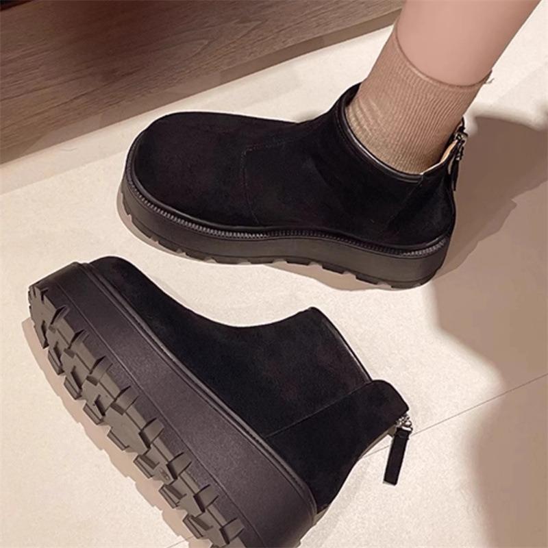 Thick-soled Short Boots for Women's Autumn and Winter Small Boots New Versatile Height-increasing Casual Velvet Snow Boots for Women