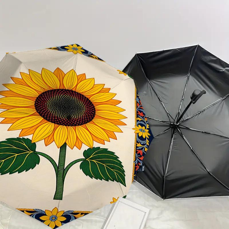 1pc Sunflower Pattern Automatic Open/Close Umbrella with Windproof, 8-Rib Sturdy Canopy, Durable Ribs, Fashionable Design1220A