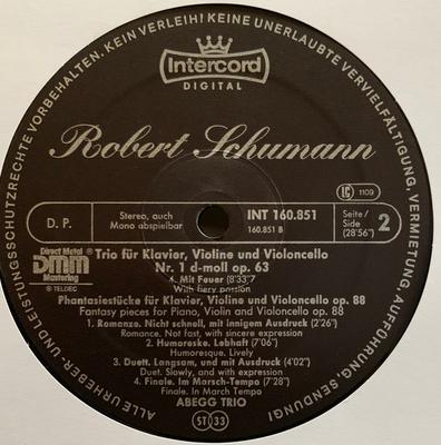 LP-Schallplatte ROBERT SCHUMANN ABEGG TRIO Klaviertrio D-Moll Op. 63 Phantas INT160851 Intercord 1984 Deutschland Klassik Gebraucht