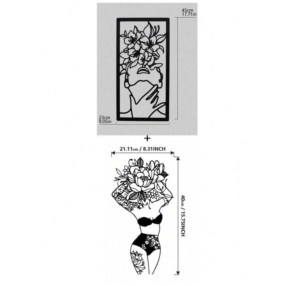 Flower Theme Metal Wall Art Abstract Line Sculpture Women Figure Home Decor Gift Set Waterproof Rustproof Durable