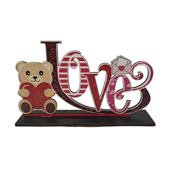 Valentine's Day Wooden Table Sign Romantic Love Heart Shape Tiered Tray Decor Freestanding Tabletop Centerpiece for Desk Shelf Home Decor