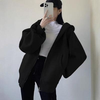 Damen Zip-Up Hoodies Oversized Langarm Sweatshirt Fleecegefütterter Kapuzenmantel mit Taschen Lässige Herbstoutfits