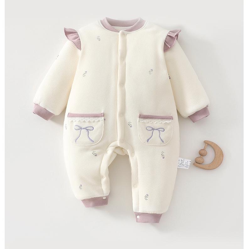 Baby Winter Jumpsuit: Soft Cotton Floral Long Sleeve for 100-Day Infants