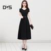 Summer Lady Dress Round Neck A-line Short Sleeves Slim Waist Plus Size Pure Color Slim Fit Mid-calf Length OL Commute Midi Dress