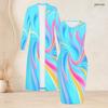 Women Plus Size Two Piece Set Long Sleeve Open Front Cardigan Sleeveless Colorful Printed Bodycon Dress