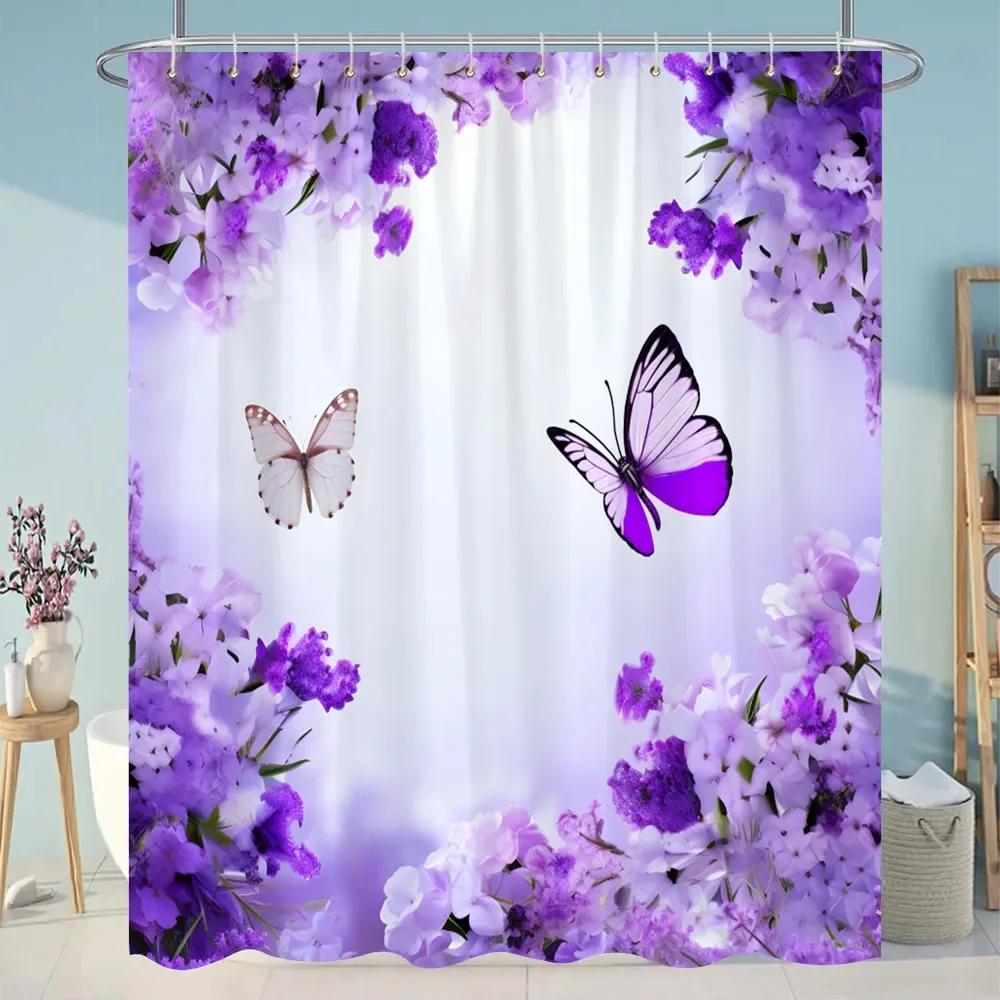 Botanical Floral Bathroom Curtains Tropical Green Leaf Butterfly Nature Landscape Polyester Fabric Shower Curtain Bathroom Decor