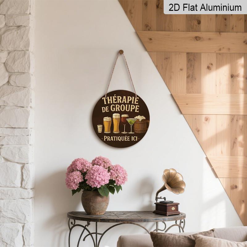 2D Flat Aluminum 7.87 Inch X 7.87 Inch Vintage French Beer Style Wall Hanging. Suitable for Bars, Living Rooms, Home Cellars, Kitchens, Parties