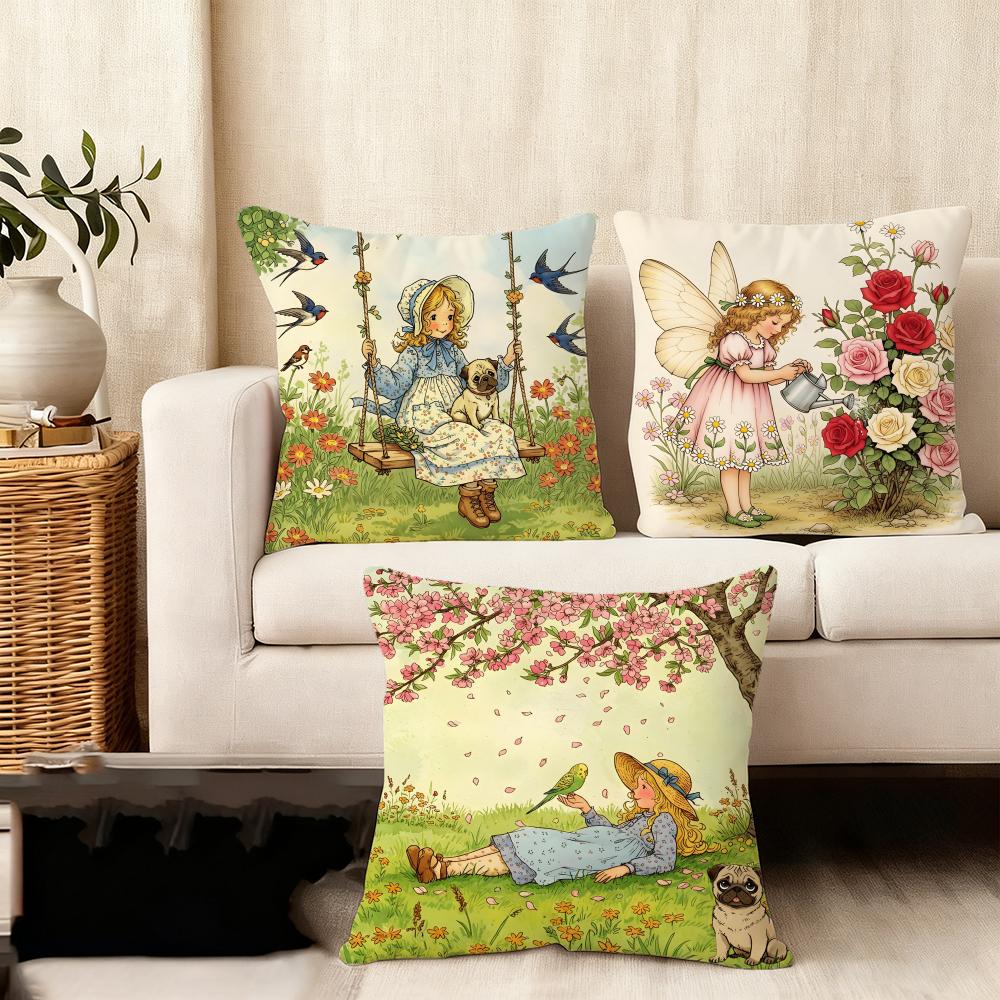 Umění Sarah Kay Dívka na houpačce Povlak na polštář Plyšová látka Měkký Oboustranně tištěný Pohovka Teplý Zimní Domov Dětský dárek Povlak na polštář