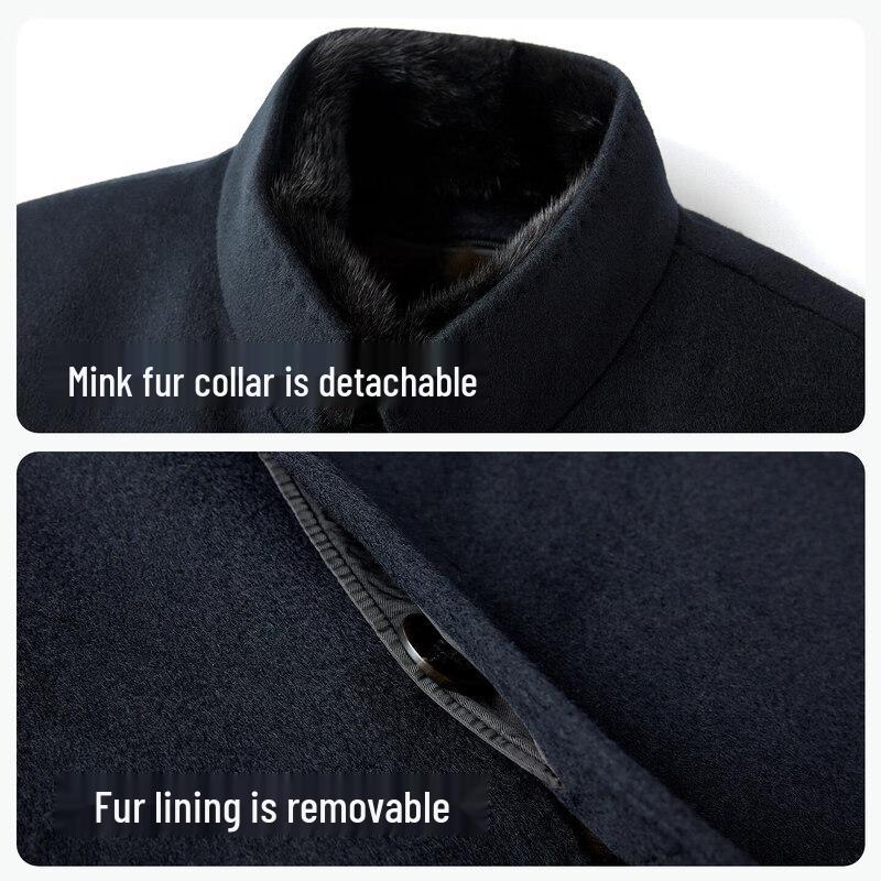 Hodo Men's 100% Wool Coat with Detachable Fur Collar