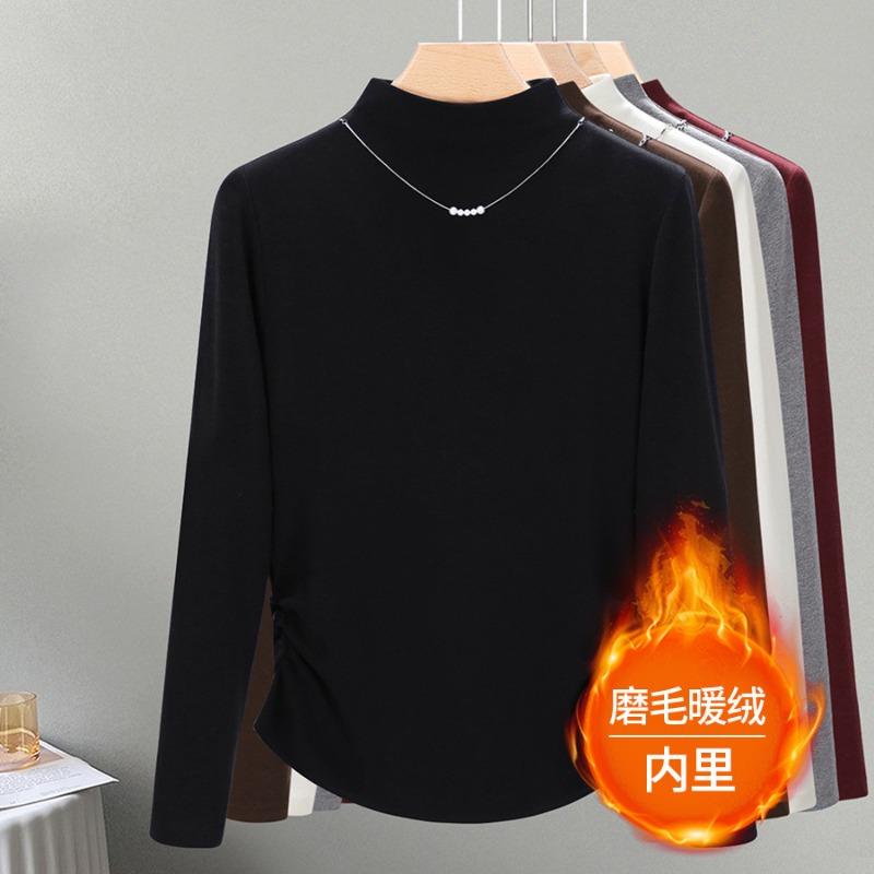 Semi-turtleneck bottoming shirt women's new autumn and winter long-sleeved inner slim-fit warm fleece polished top