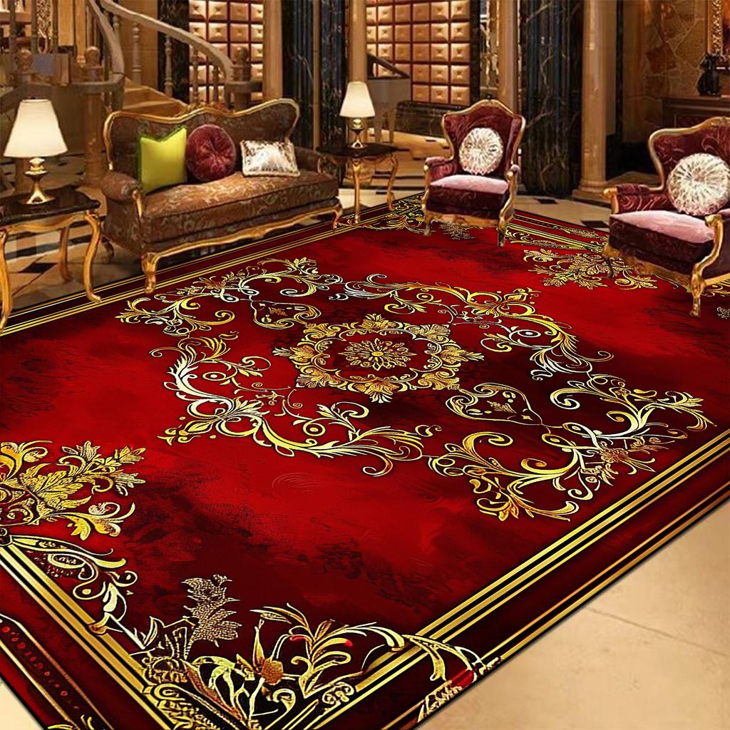 European Style Red Rugs for Living Room Luxury Home Decor Carpet Large Size Non-slip Lounge Rug Bath Absorbent Rugs Customizable