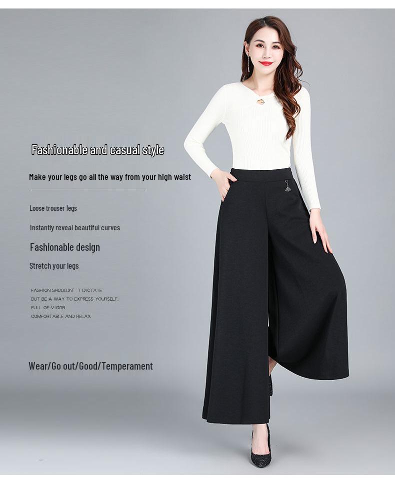Autumn/Winter High-Waisted Plus Velvet Wide-Leg Pants: Fashionable, Age-Reducing Casual Skirt for Middle-Aged and Elderly Mothers