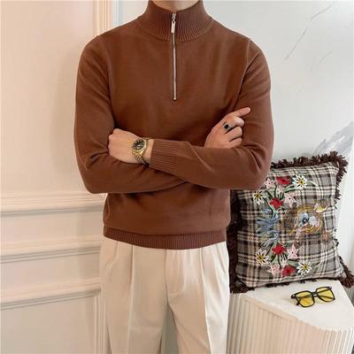 Men's 2023 Long Sleeve Half Turtleneck Zipper Sweater - Autumn/Winter All-Match Knit Pullover