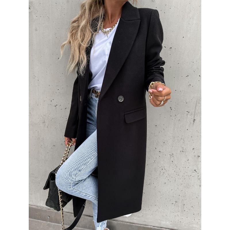 VEZFAA Moda damă ocazional imprimeu în culori uni Toamnă Iarnă Mâneci lungi POLO Gât Jachete și paltoane