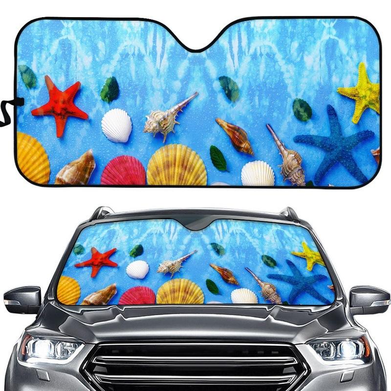 Cool Wind Sunset Coconut Tree Beach Icon Car Front Glass Shade, Universal Model Board
