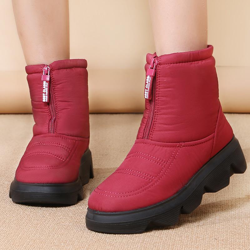 

2025 Зимняя обувь Женские Снежные ботинки Увеличение высоты 5 см Водонепроницаемые Зимние ботильоны Нескользящая Хлопковая обувь Большой размер 41 D525 40 красный