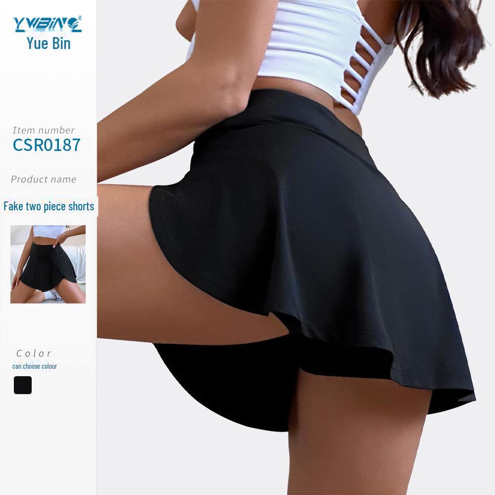 Yüksek Belli Kadın Yoga Eteği, Bol Dış Katmanlı ve Dar Kesim Koşu Şortlu