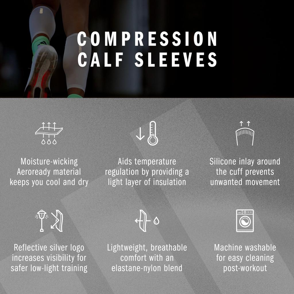 Adidas Kompressions-Wadenmanschette ClimaCool Material Größen Wärmer, 2er-Pack, (Atmungsaktiv, Feuchtigkeitstransportierend, Schnelltrocknend), Weiß, S/M (ADSL-13013WH)