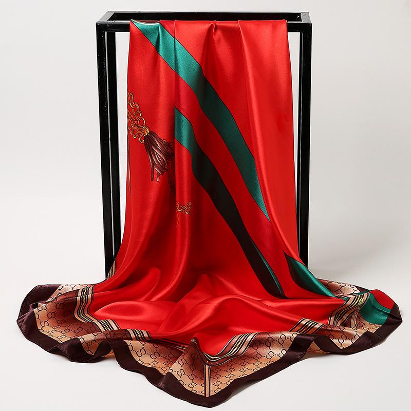 Chinese Style 90 * 90Cm Large Square Scarf Simulation Silk Scarf Scarf Shawl