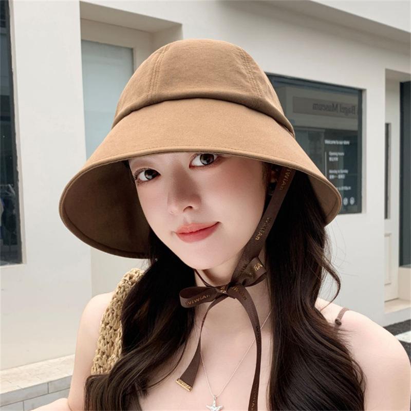 Can Tie Ponytail Bucket Hat Versatile Sunscreen Sun Hat Wholesale Spring and Summer Big Head Circumference Hat Women's Bucket Hat
