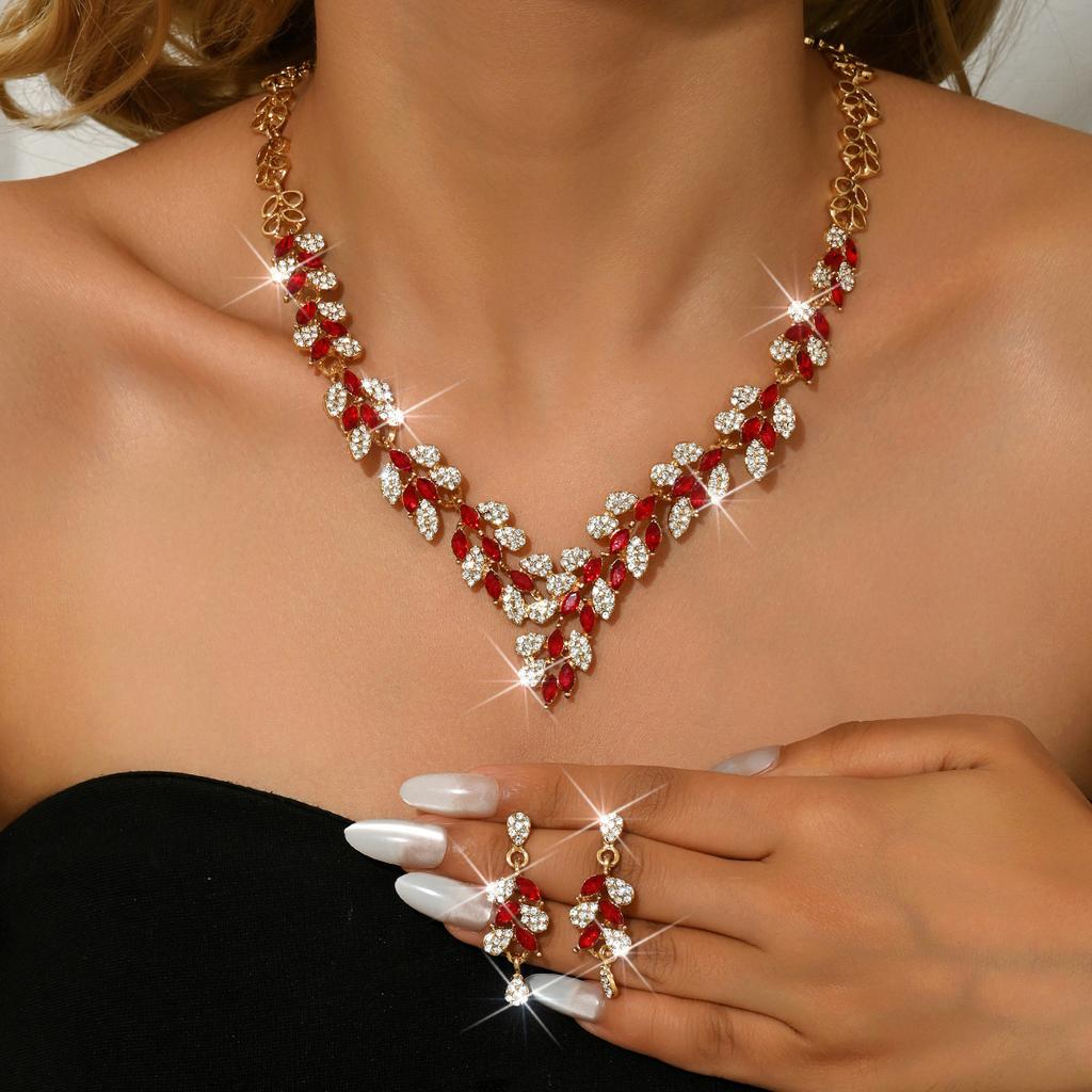 2026 European and American Inlaid Ruby Bridal Jewelry Set Fashionable Versatile Holiday Dating Senior