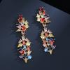 Zircon Earrings Colored Flower Long Fringed Heavy Industry Luxury Temperament Personality Exaggerated Earrings