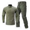 Mens Camo Tactical Long Sleeve Set Outdoor Training Suit Breathable Cotton Blend Hiking Running