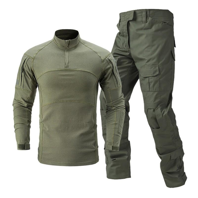 Mens Camo Tactical Long Sleeve Set Outdoor Training Suit Breathable Cotton Blend Hiking Running
