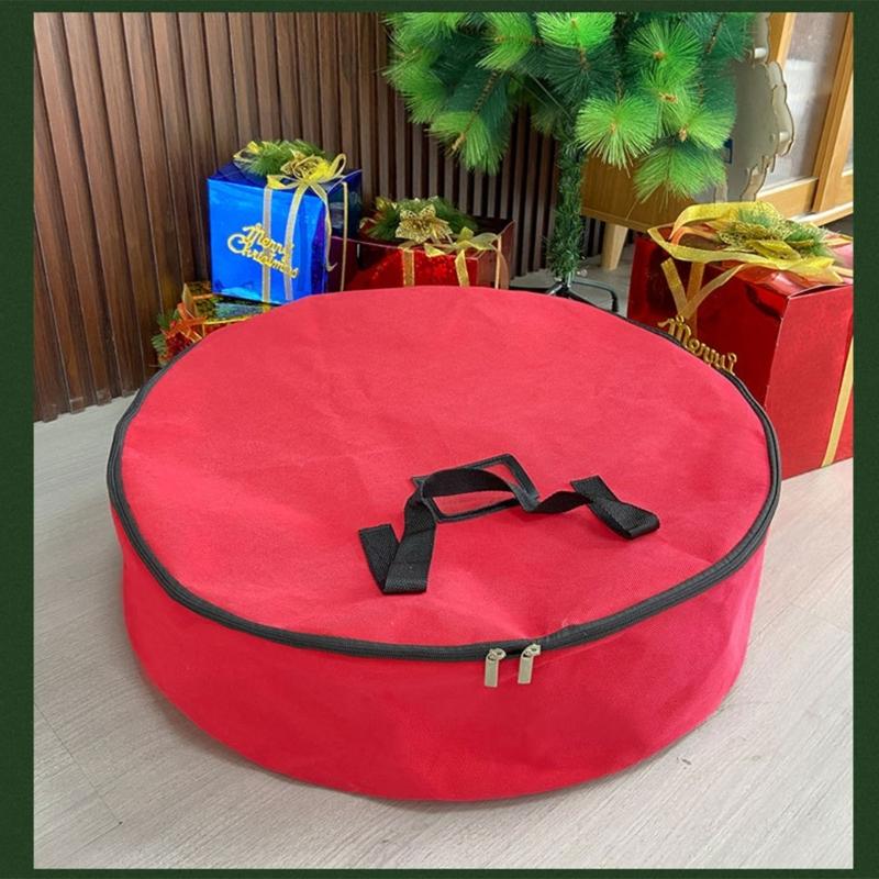 Holiday Wreath Storage Bag with Carry Handles, Label Window, Full Closure, and Fabric Storage for Seasonal Items