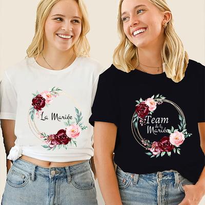 Camiseta Corona de Flores Equipo Futura Novia Despedida de Soltera Gallina Evjf Camiseta Francesa Nupcial Boda Chicas Soltera Despedida Tops