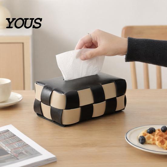 Artificial Leather Tissue Box Checkered Box, with Flip-Open Top, PU Holder, Stain-proof Holder Stain-Proof Facial Dispenser, for Bathroom Car