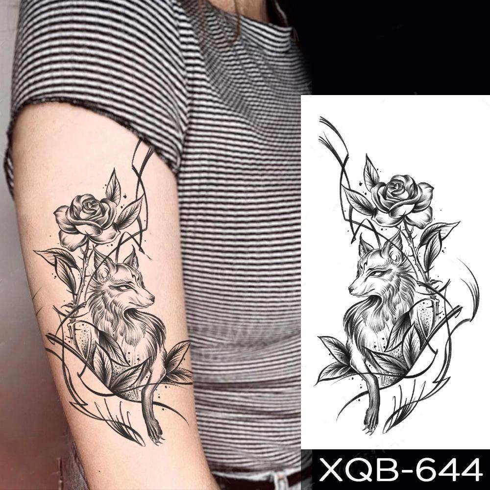 1 STÜCK 210*114 MM Coyote Katze Löwe Meerjungfrau Temporäre Tattoos Für Männer Frauen Schwarz Mond Schlange Schwert Tattoos Aufkleber Gefälschte Line Art Tattoo