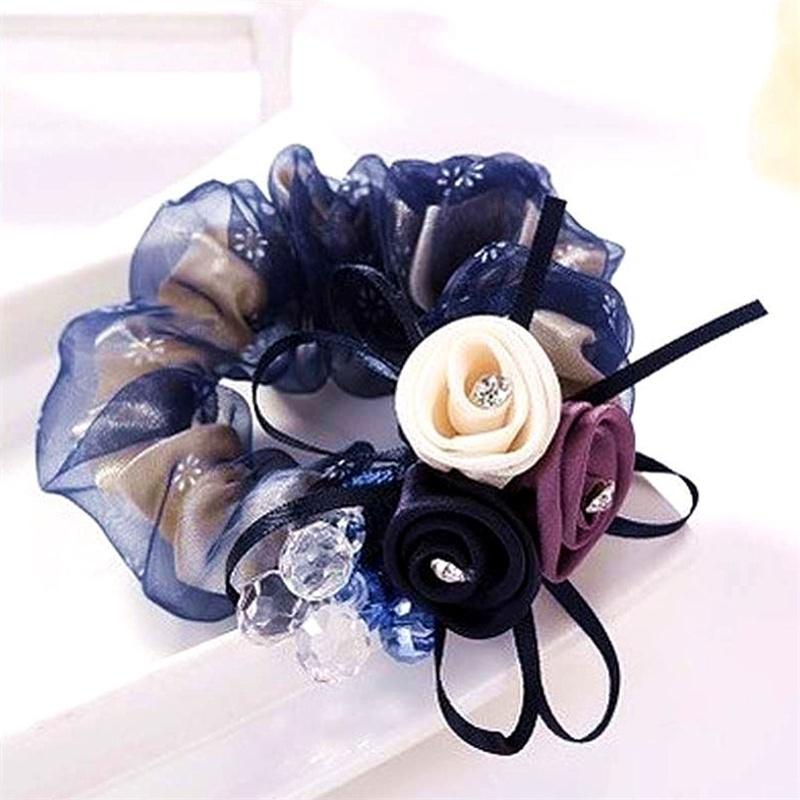 Elegant Pearl Flower Scrunchies Women Girls Elastic Hair Rubber Bands Accessories Tie Hair Ring Rope Ponytail Holder Headdress