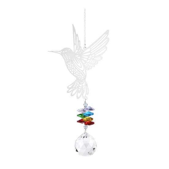 Hanging Metal Hummingbird Suncatcher, Faux Crystal Prisms Suncatcher, Window Hanging Rainbow Maker Ornament for Garden, Home Decor B
