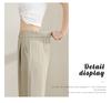 Women's Spring/Summer High Waist Apricot Wide Leg Draping Pants - Loose, Floor-Length, Petite Fit