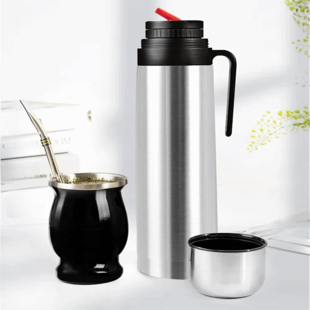 1000 ML Yerba Mate Thermos Bottle Double Wall Stainless Steel Insulated Water Bottle Large Capacity Straw Design Thermal Cup nero