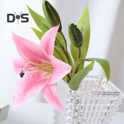 Artificial Lily Branch with Stem Green Leaves Home Wedding Party Faux Flower Floral Arrangement Indoor Outdoor Garden Decoration Photo Props