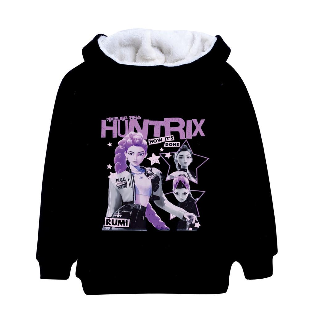 5105 Kids Girls Kpop Zoey Mira Rumi Print Coat Children Casual Long Sleeves Velvet Warm Winter Jacket