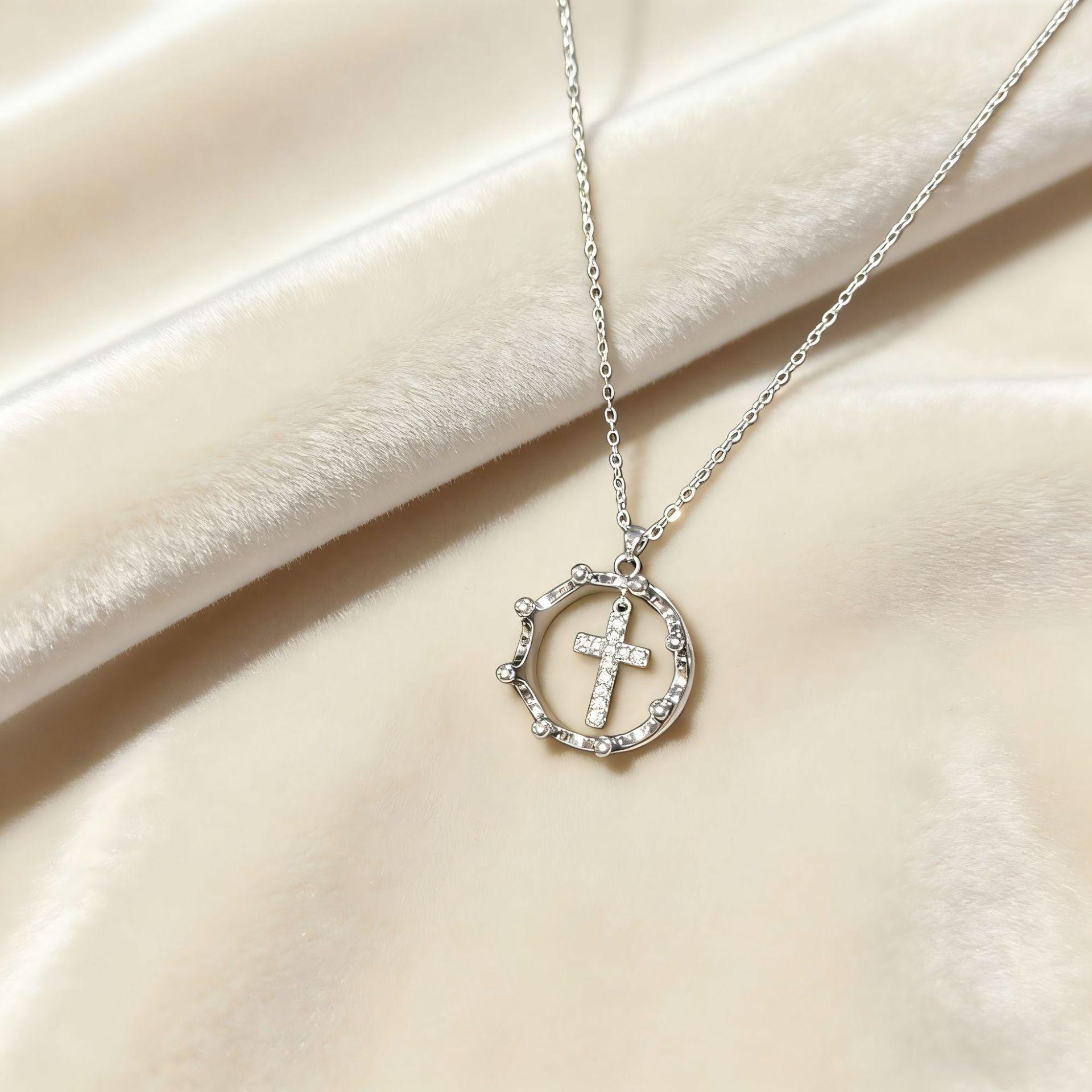 Lively Rotating Crown Cross Pendant - Copper & Zircon, High-Quality Korean Style Jewelry