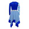 Girls Contemporary Worship Dance Dress: Long Sleeve with Invisible Zipper Back, Stylish Printed Patchwork & Color Block Irregular Hem