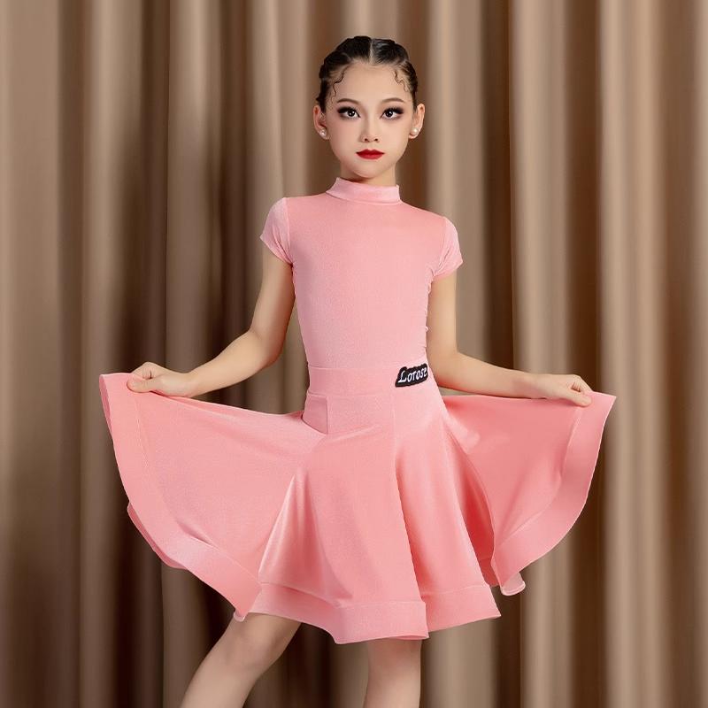 

Children s Latin Dance Costumes Short Sleeves Velvet Summer Autumn Practice Grade Test Competition Regulations 120 розовый