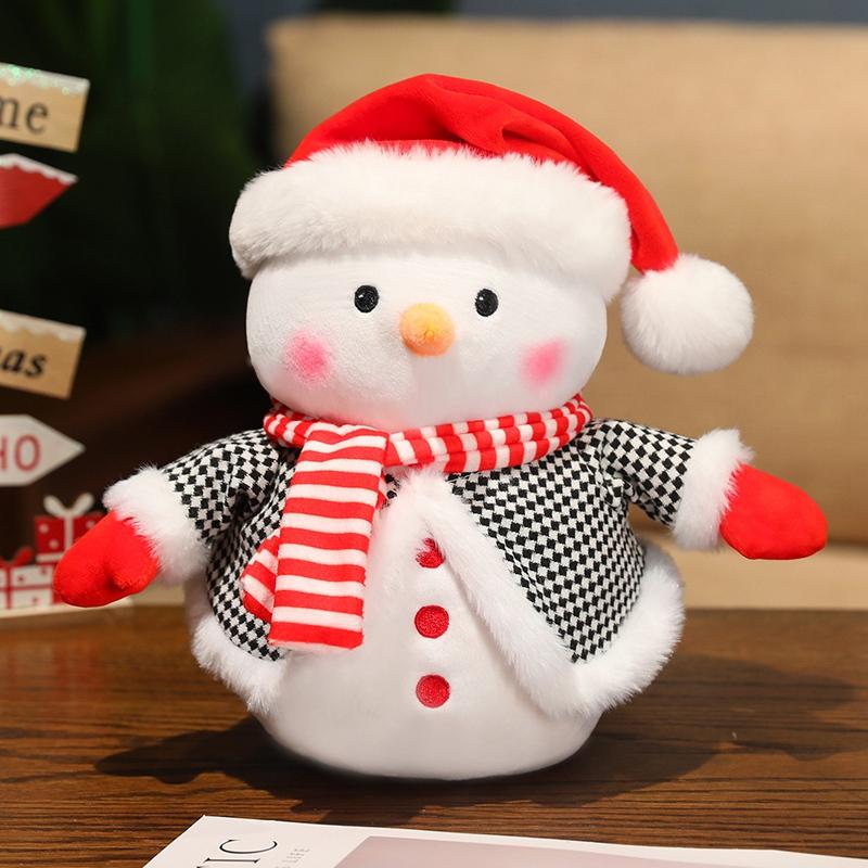 1Pc 25Cm Lovely Christmas Snowman Plush Toys Kawaii Snowman Wears Santa'S Hat Scarf Loose Coat Doll For Xmas Party Decor Gift