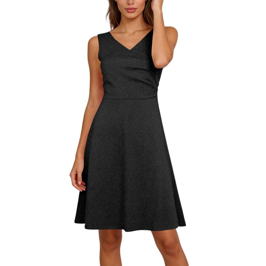 Women Elegant Sleeveless Wrap V Neck A-Line Dress