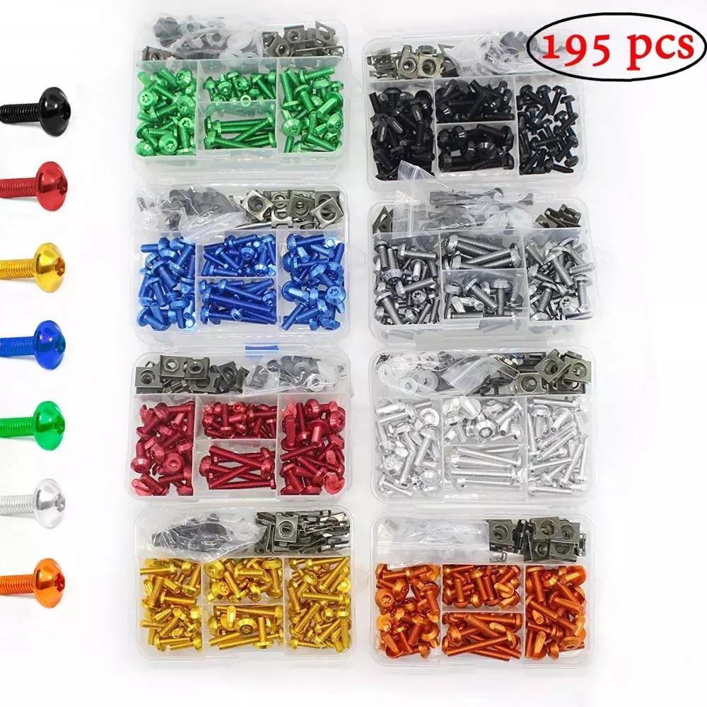195PCS/Set Motorcycle Universal CNC Full Fairing Bolt Kits Bodywork Screws For BMW Kawasaki Honda Yamaha SUZUKI Pit Dirt Bike