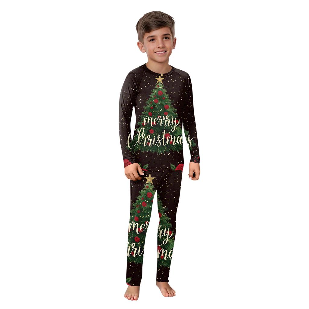 Christmas Printed Round Neck Parent-Child Long Sleeve Long Pants Home Clothes Set