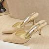 New Rose Red Rhinestone Sandals Women Square Toe Shoes Ladies Stiletto High Heels Slippers Women Sandalias Zapatos Femenino